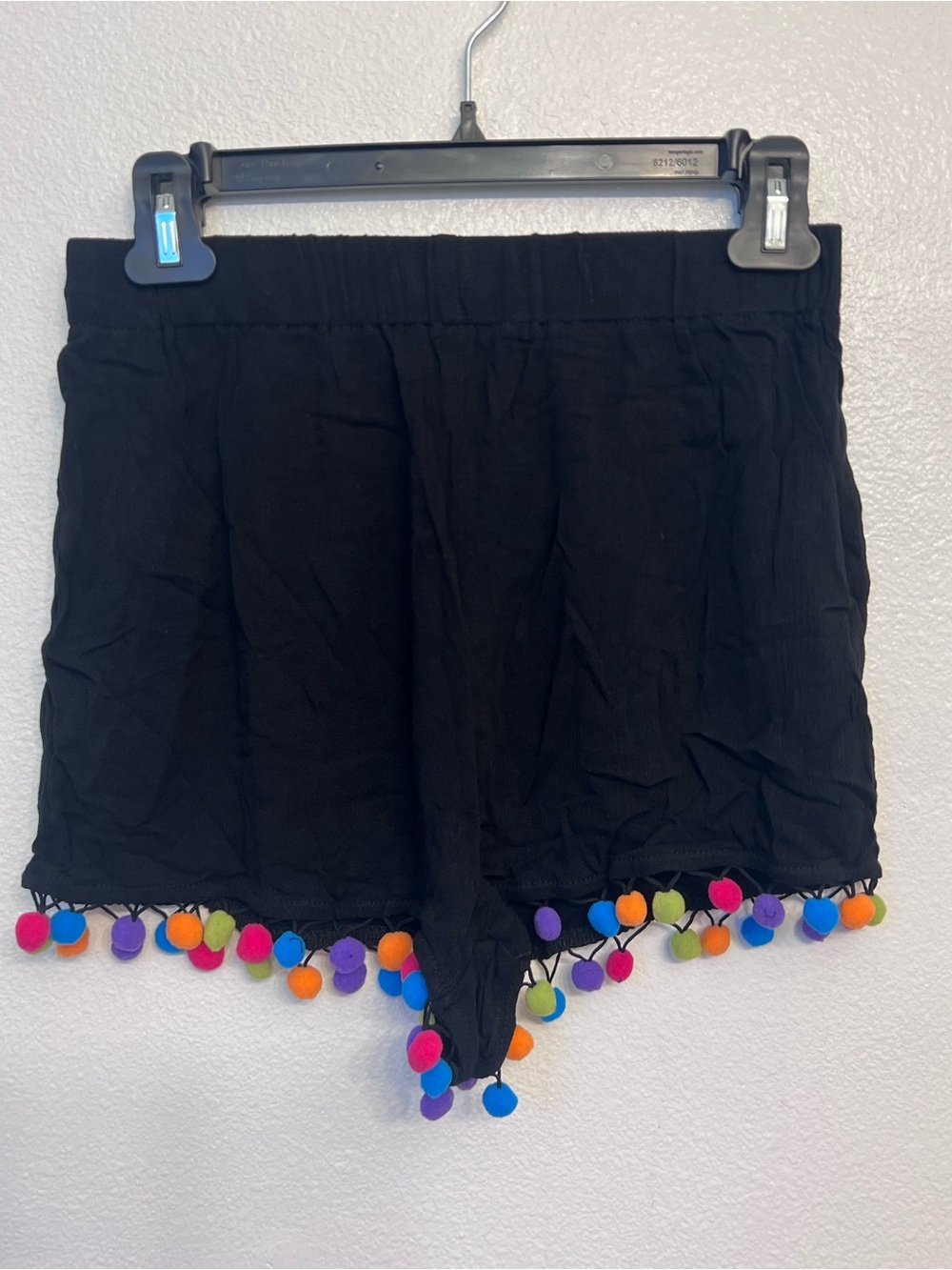 Cupshe Black Cover Up Shorts with Multicolor Pom-Pom Trim